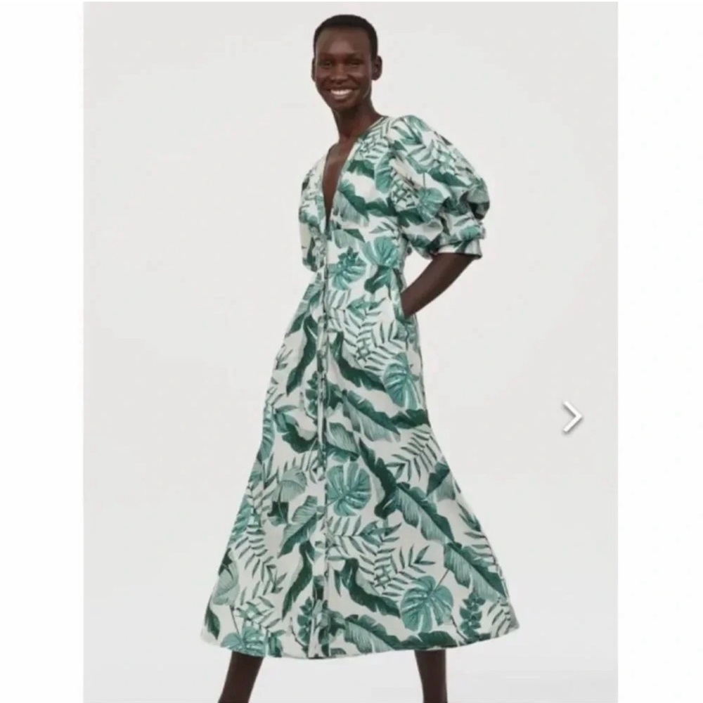 Johanna Ortiz x H&M Green and White Tropical Leaf Maxi Dress